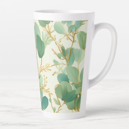 Tasse Latte Eucalyptus Feuille Green et Gold Design (Droite)