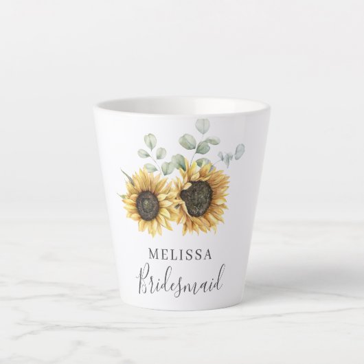 Tasse Latte Eucalyptus tournesol Mariage de fleurs Bridesmaid (Devant)