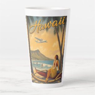 Tasse Latte Évasion Aloha de la fille hula hawaïenne vintage p
