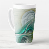 Tasse Latte Évolution fractale, Art Abstrait Turquoise d'or (Angle gauche)