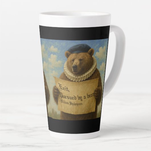 Tasse Latte Exit, pursued by a bear Shakespeare quote bear (Angle droit)