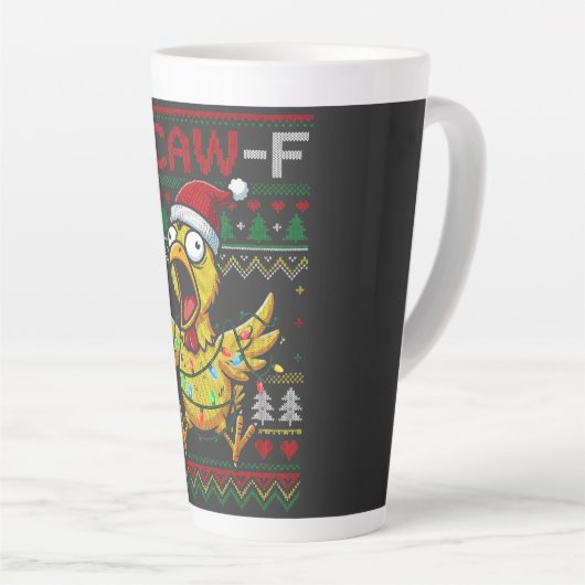 Tasse Latte F-CAW-F Funny Screaming Chicken Ugly Christmas (Angle droit)