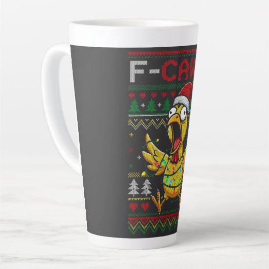 Tasse Latte F-CAW-F Funny Screaming Chicken Ugly Christmas (Angle gauche)