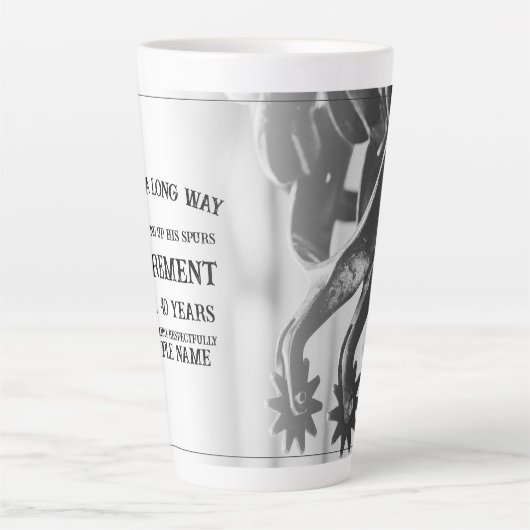 Tasse Latte Faire-part de retraite avec vieilles éperons (Devant)
