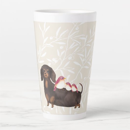 Tasse Latte Famille Dachshund et Birds (Devant)