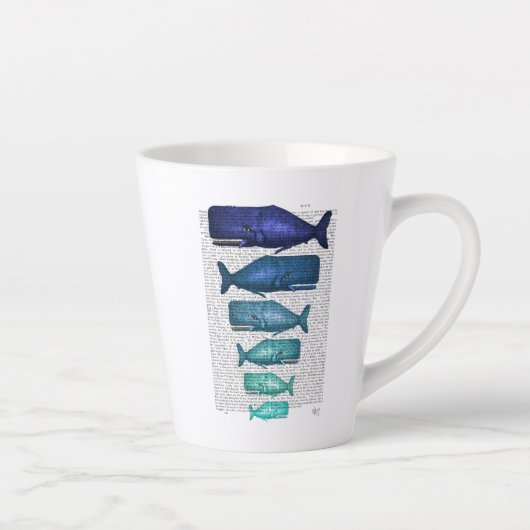 Tasse Latte Famille de baleines bleues (Droite)