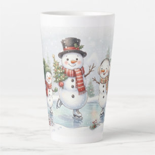 Tasse Latte Famille de bonshommes de neige patineurs