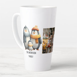 Tasse Latte Famille de manchots cosy en hiver