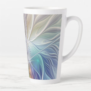 Tasse Latte Fantaisie florale, fleur fractale abstraite coloré