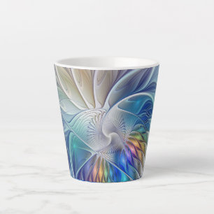 Tasse Latte Fantaisie florale, fleur fractale abstraite coloré
