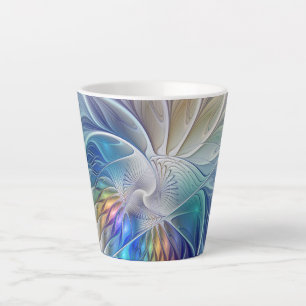 Tasse Latte Fantaisie florale, fleur fractale abstraite coloré