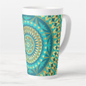 Tasse Latte Fantaisie Mandala Bleu Or (Angle droit)