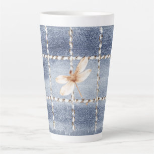 Tasse Latte Faux Denim Blue Jean Café Crème Libellule