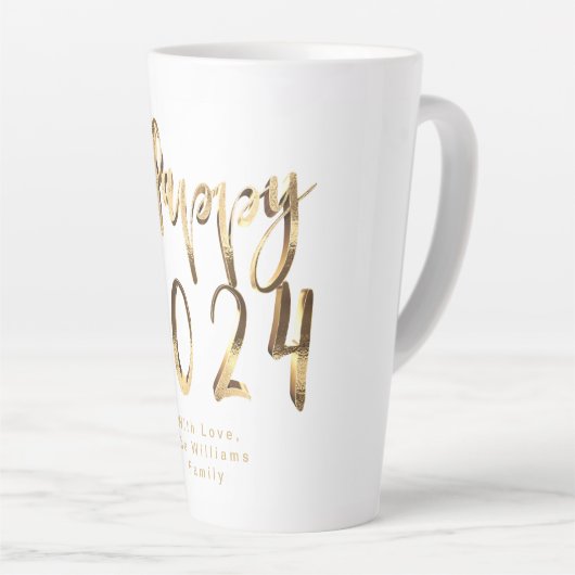 Tasse Latte Faux Gold Script Happy 2024 Nouvel An (Angle droit)
