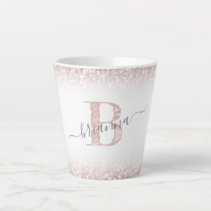 Tasse Latte Faux Rose Gold Rose Parties scintillant Monogramme