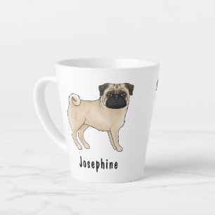 Tasse Latte Fawn Pug Chiot de Dessin Animé Mignon avec Nom Per