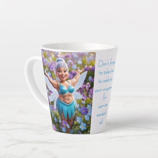 Tasse Latte Fée de la Fleur de Ne m'oubliez pas (Angle gauche)