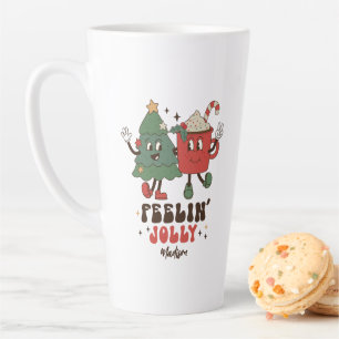 Tasse Latte Feelin' Jolly Fêtes de Noël Funny Retro Nom