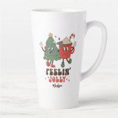 Tasse Latte Feelin' Jolly Fêtes de Noël Funny Retro Nom (Droite)