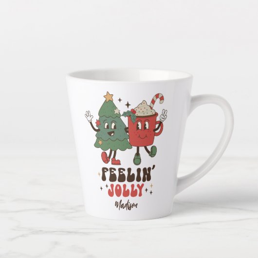 Tasse Latte Feelin' Jolly Fêtes de Noël Funny Retro Nom (Droite)