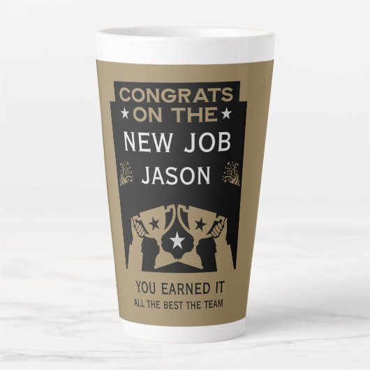 Tasse Latte Félicitations D'Or Pour Le Nouveau Travail (Devant)