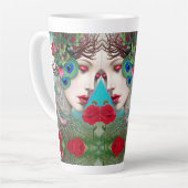 Tasse Latte Feminine Red Lips et Rose Peacock Abstrait (Angle gauche)