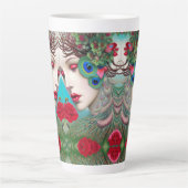 Tasse Latte Feminine Red Lips et Rose Peacock Abstrait (Devant)