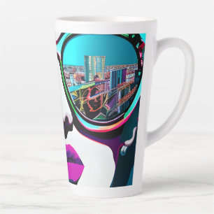Tasse Latte Femme Abstraite en Lunettes de Soleil Reflet de Vi