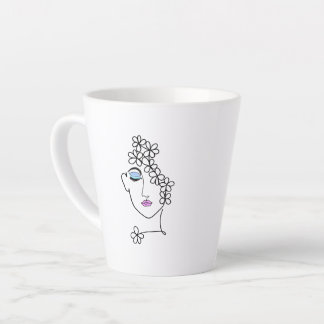 Tasse Latte Femme avec fleurs en ligne art