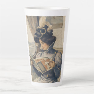 Tasse Latte Femme Édouardienne lisant dans un train, époque an