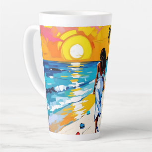 Tasse Latte Femme sur la scène de plage tropicale