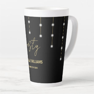 Tasse Latte Fête Black And Gold Script Moderne
