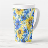Tasse Latte Fête de mariage Fleurs Jaunes Bleues (Angle droit)