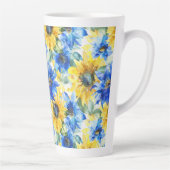 Tasse Latte Fête de mariage Fleurs Jaunes Bleues (Droite)