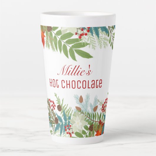 Tasse Latte Fête de Noël Floral Personnalisé (Devant)