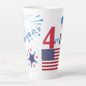Tasse Latte Feu d'artifice 4 juillet American USA Flag Heart F (Devant)