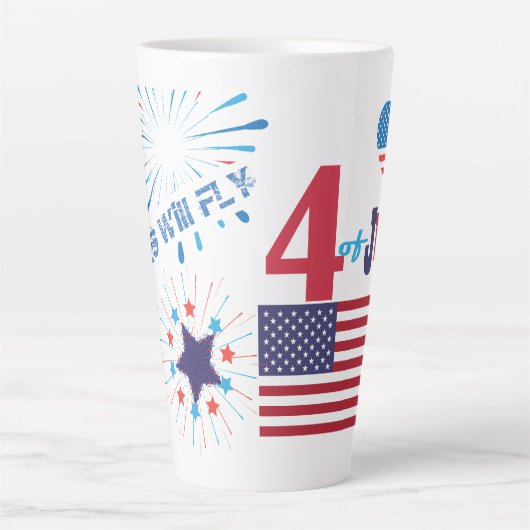 Tasse Latte Feu d'artifice 4 juillet American USA Flag Heart F (Devant)