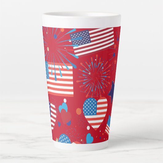 Tasse Latte Feu d'artifice 4 juillet American USA Flag Heart F (Devant)