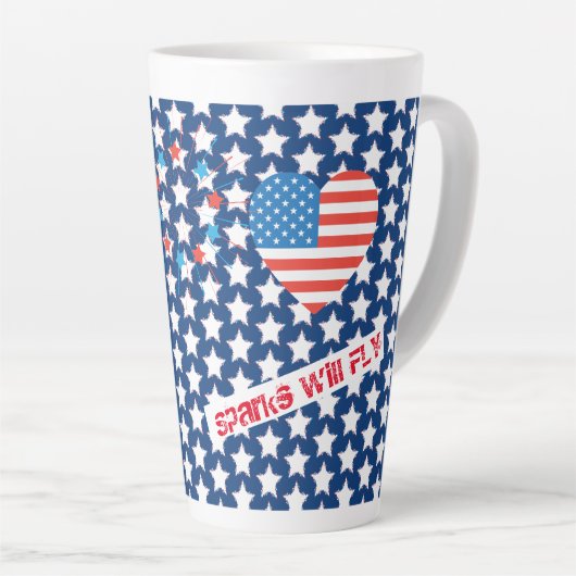 Tasse Latte Feu d'artifice 4 juillet American USA Flag Heart F (Angle droit)