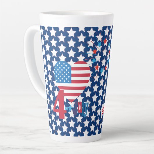 Tasse Latte Feu d'artifice 4 juillet American USA Flag Heart F (Angle gauche)