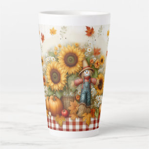 Tasse Latte Feuillage d'automne et épouvantail avec tournesol