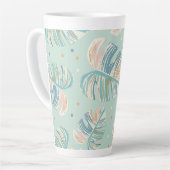 Tasse Latte Feuille Monstera - Turquoise, Vert, Corail, Moutar (Angle gauche)