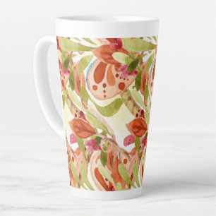 Tasse Latte Feuilles aquarelle rose et vert sauge