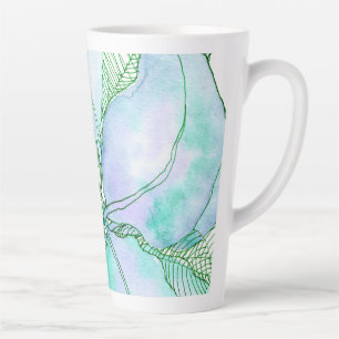 Tasse Latte Feuilles botaniques aquarelle vert menthe lavande