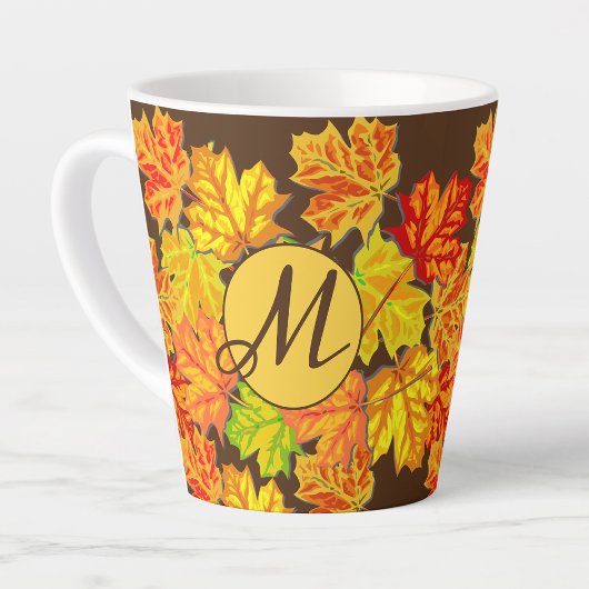 Tasse Latte Feuilles d'automne personnalisées Monogramme Latte