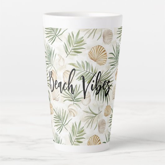 Tasse Latte Feuilles de palmier vert de Shells Beach (Devant)