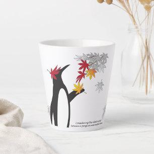Tasse Latte Feuilles d'érable d'automne et manchot drôle