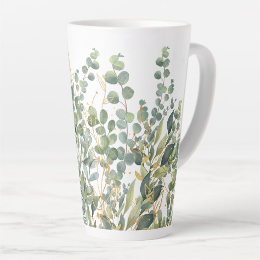 Tasse Latte Feuilles D'Eucalyptus Botanique Or Et Vert (Angle droit)
