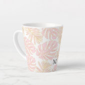 Tasse Latte Feuilles et monogramme rose et or (Angle gauche)