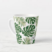 Tasse Latte Feuilles et monogramme vert foncé et or (Angle gauche)